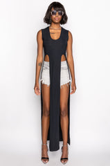 TWIN FLAME HIGH SLIT SLEEVELESS BLOUSE