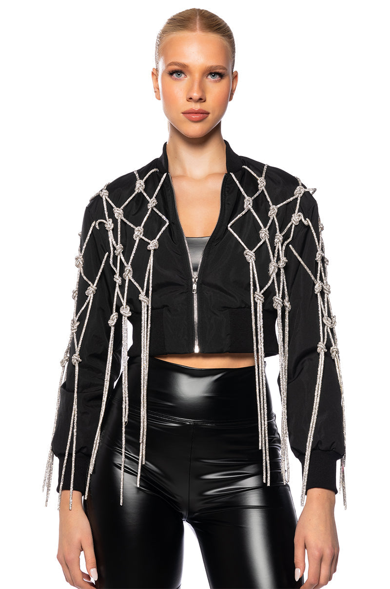 KYLER CROP BOMBER WITH DIAMOND ROPE