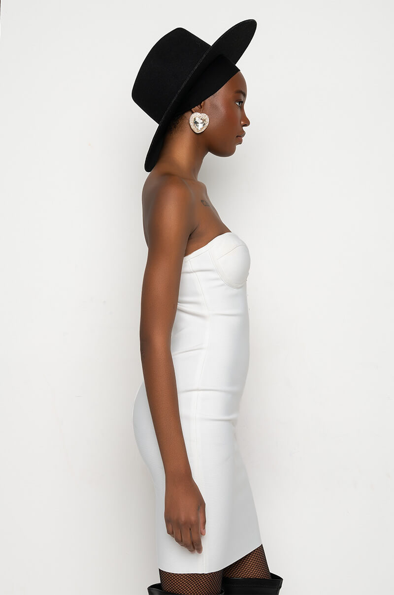 TWO FACE BANDAGE MINI DRESS WITH MESH DETAIL
