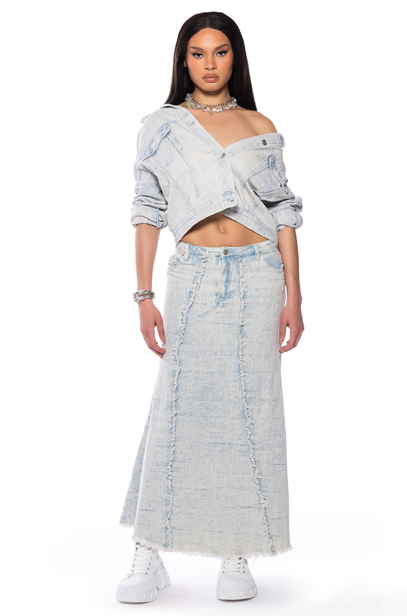 ULTRA BLEACH WASH DENIM MAXI SKIRT