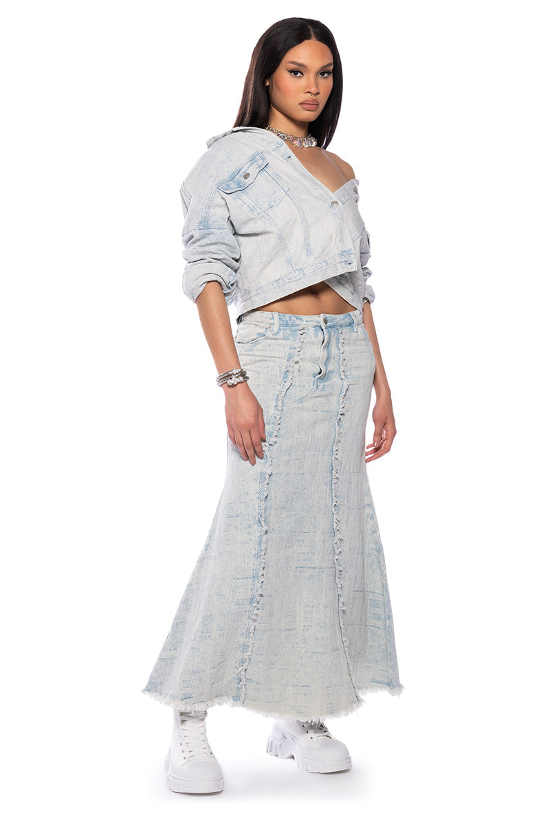 ULTRA BLEACH WASH DENIM MAXI SKIRT