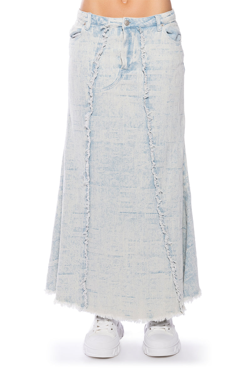 ULTRA BLEACH WASH DENIM MAXI SKIRT