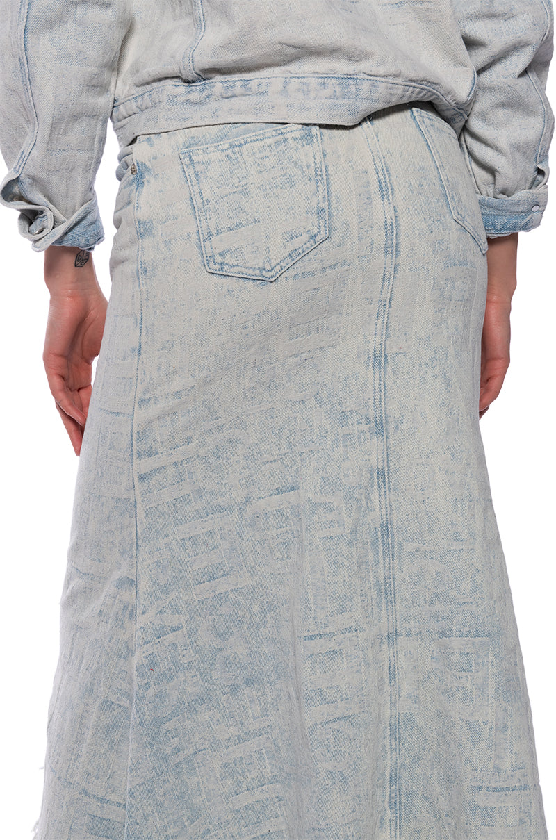 ULTRA BLEACH WASH DENIM MAXI SKIRT