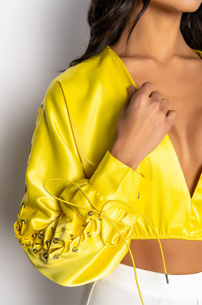 UNPROBLEMATIC LACE UP SLEEVES SATIN BLOUSE