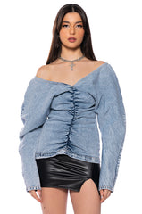 MELANY CINCHED DENIM TOP
