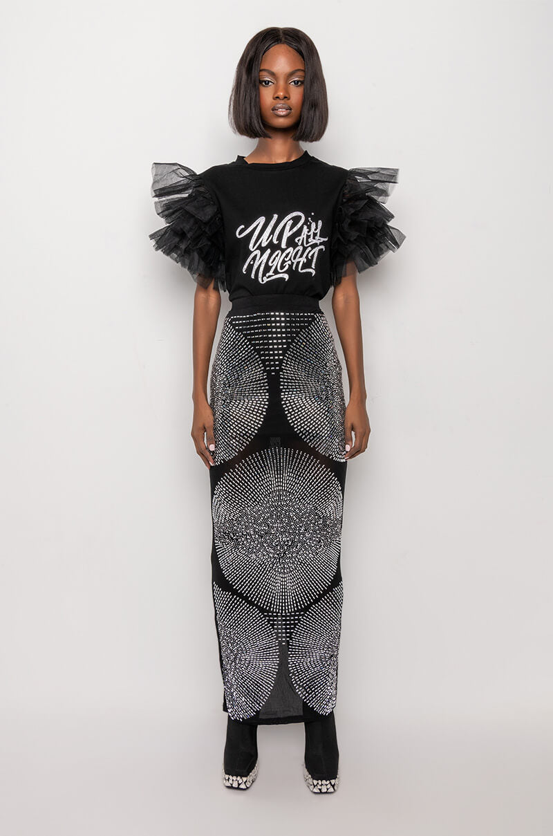 UP ALL NIGHT TULLE DETAIL T SHIRT