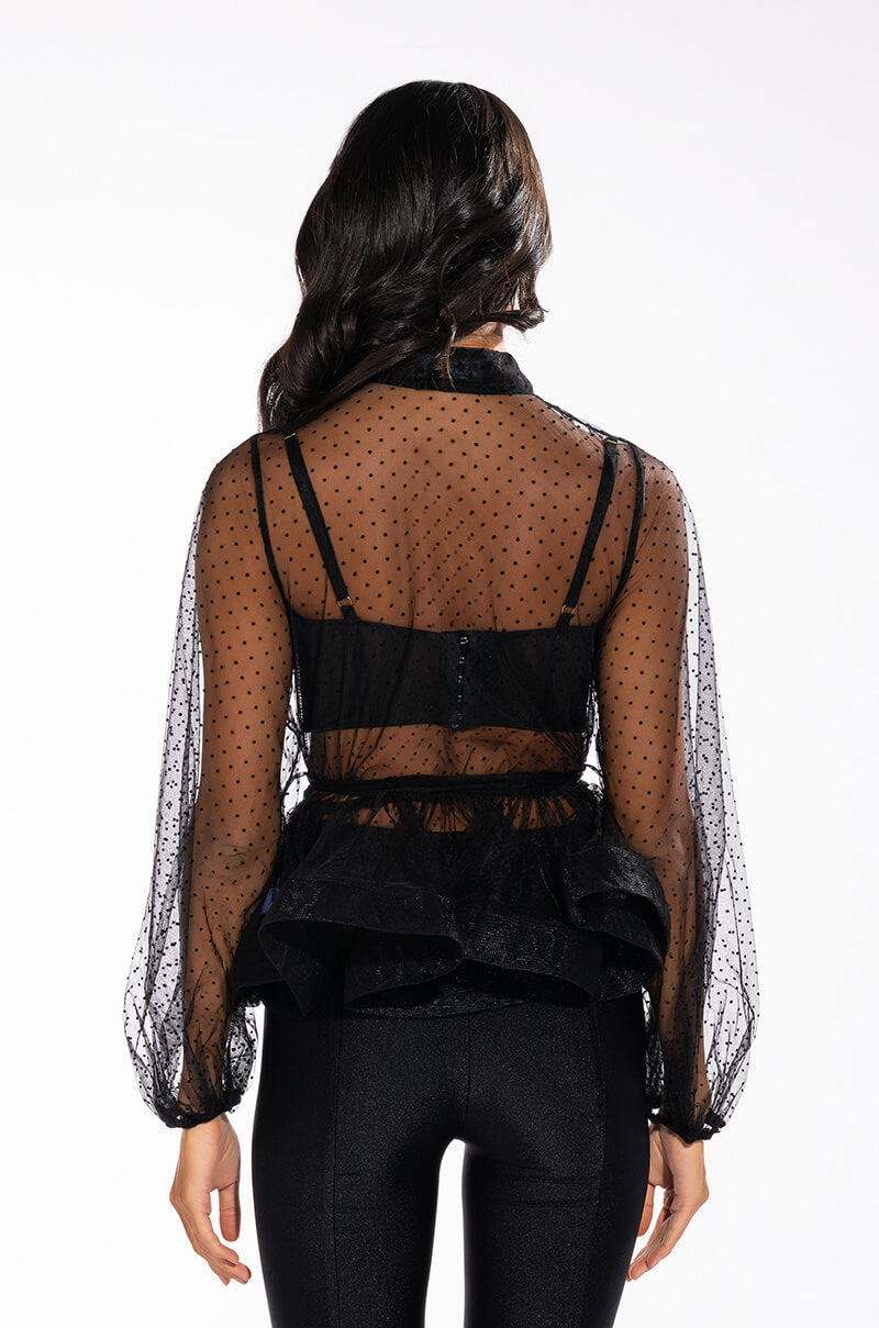 UPPER EAST SIDE TIE NECK LONG SLEEVE PEPLUM BLOUSE