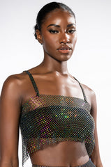 VANESSA RHINESTONE MESH SLEEVELESS CROP