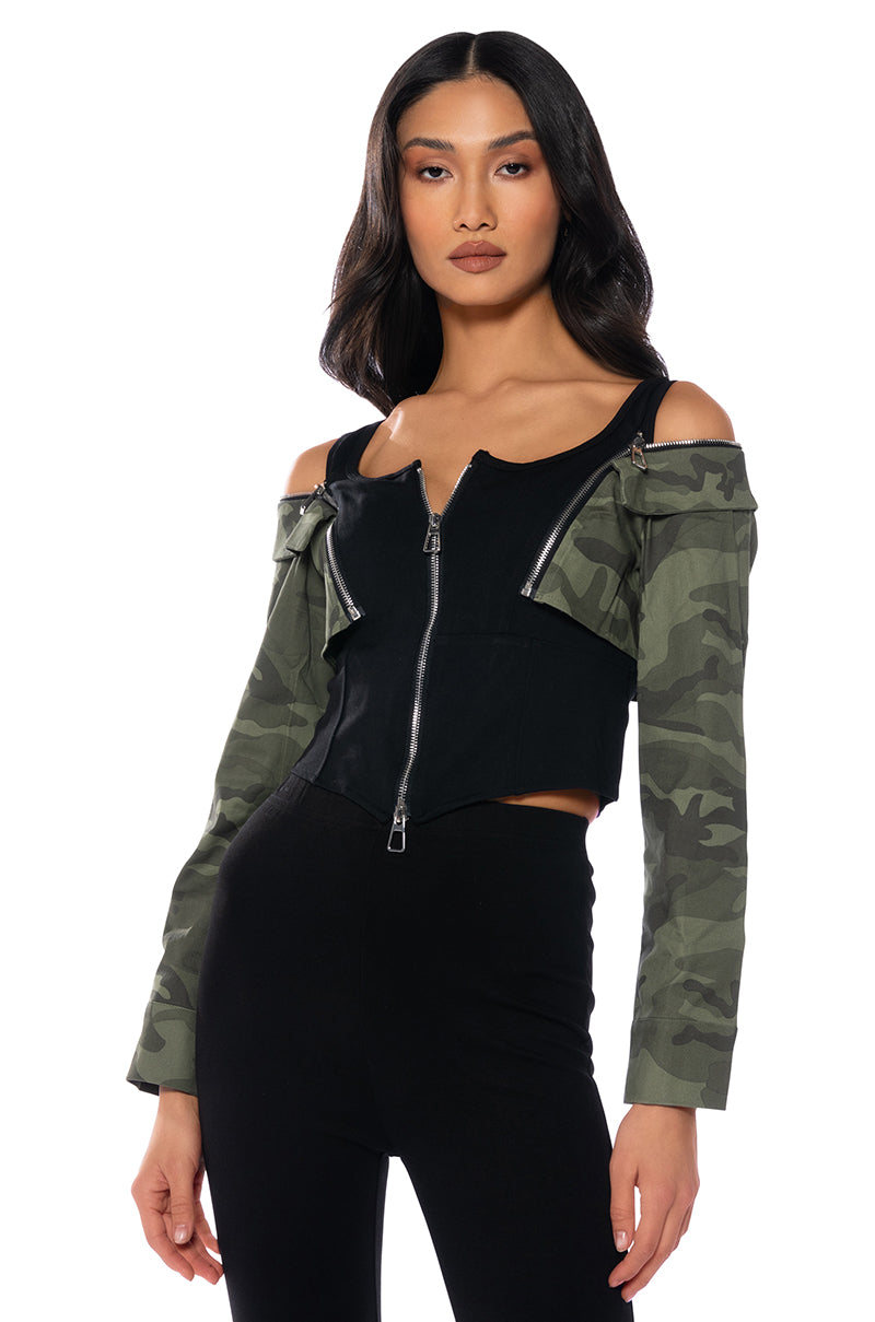 VELOCITY DROP DOWN SLEEVE CORSET BLOUSE