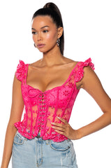 VEN AQUI LACE UP CORSET TOP