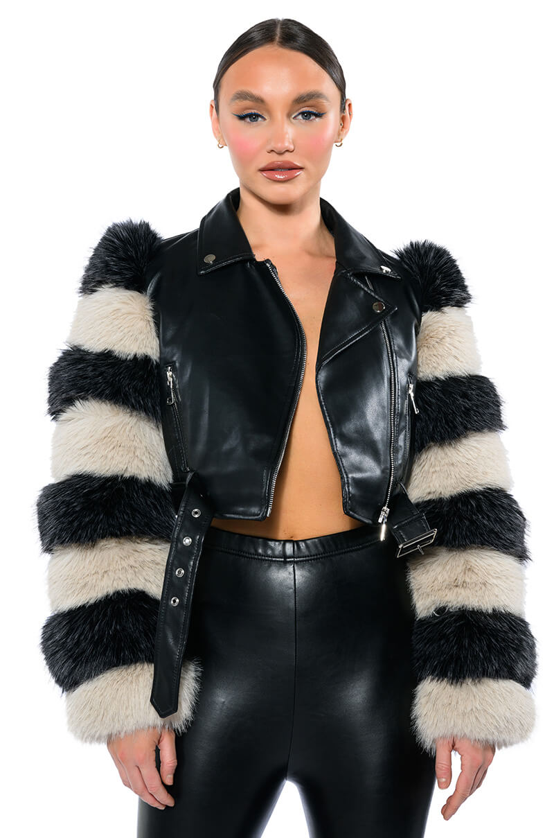VENETA MOTO JACKET WITH FAUX FUR ARM