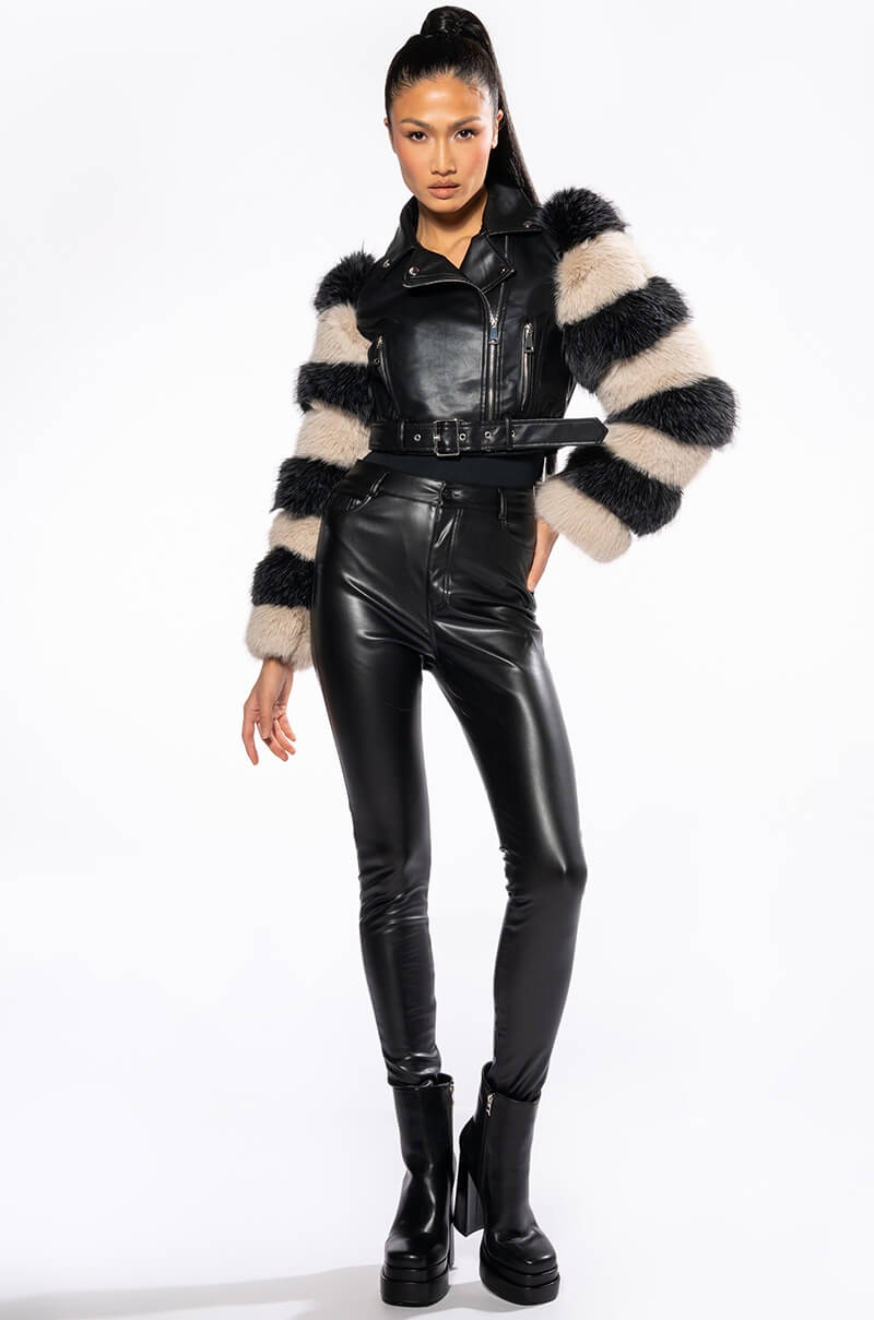VENETA MOTO JACKET WITH FAUX FUR ARM