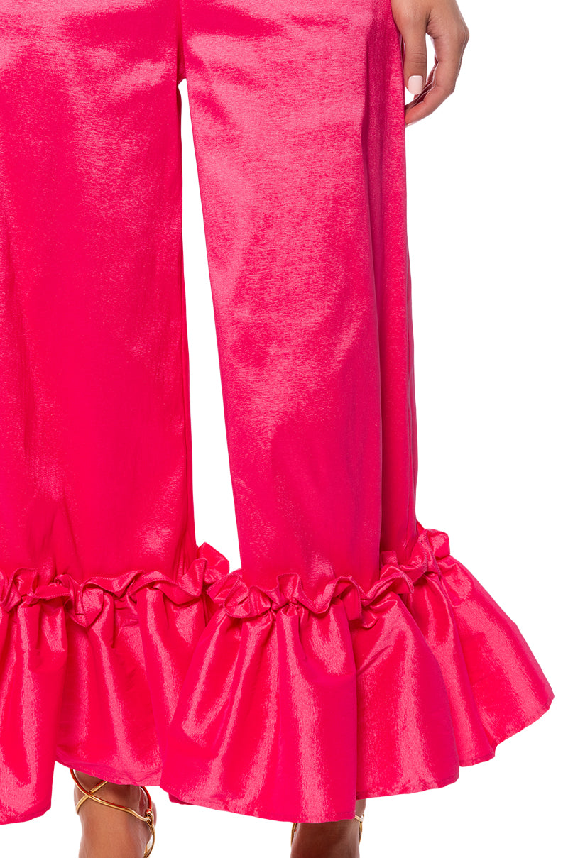 VERONA RUFFLE HEM TROUSER IN PINK