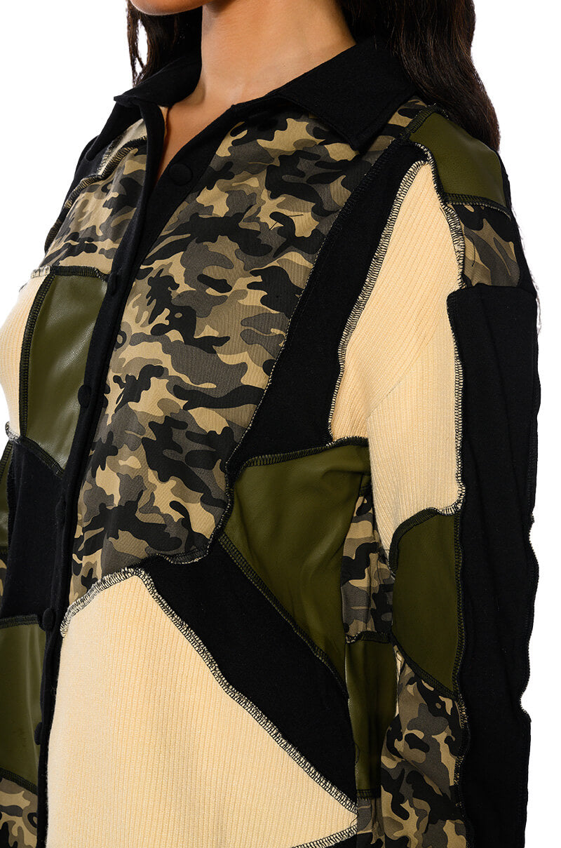 VICTORIOUS PATCHWORK BUTTON DOWN BLOUSE