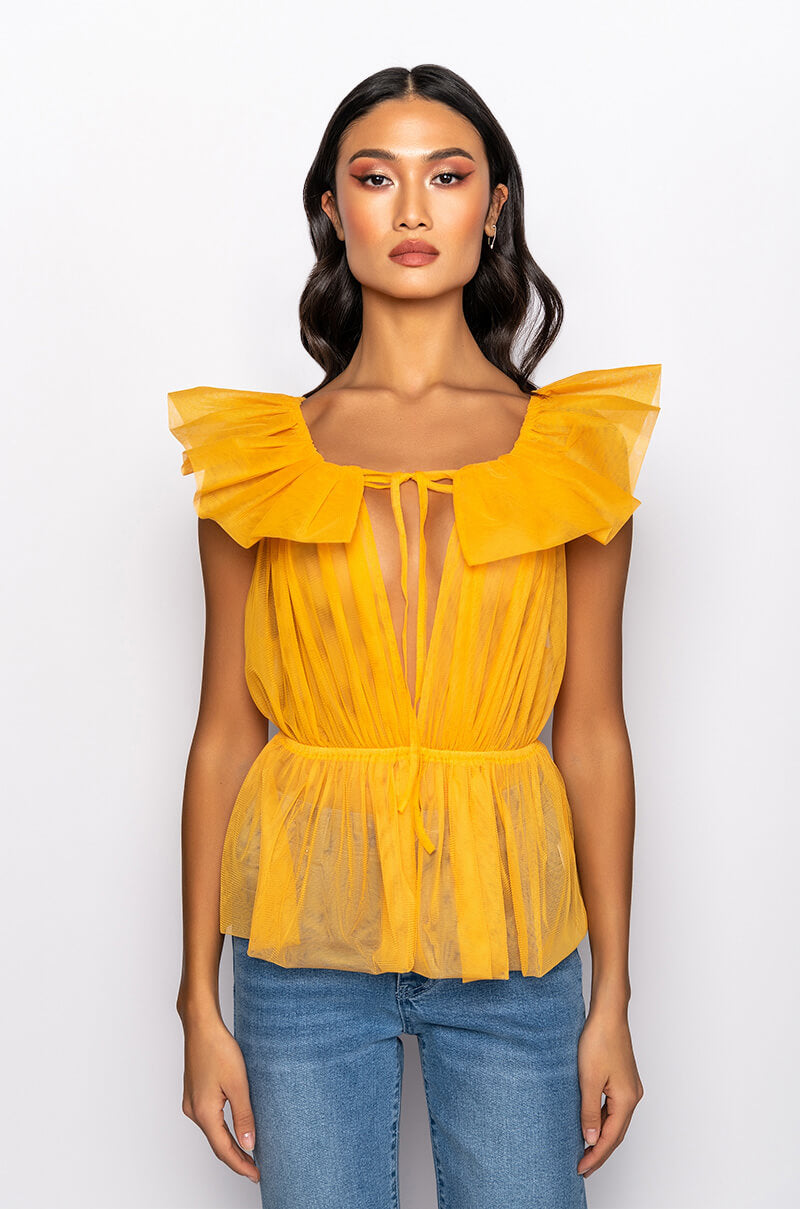 ELECTRA RUFFLE COLLAR SLEEVELESS PEPLUM BLOUSE