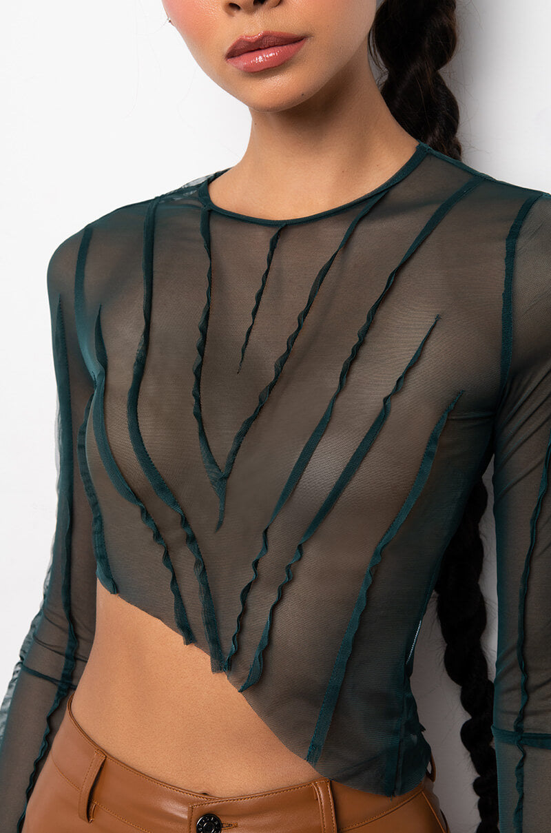 VIVID LONG SLEEVE CREW NECK MESH TSHIRT