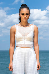 WANDERLUST SLEEVELESS MESH BOAT NECK CROP TOP