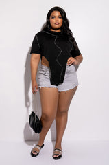 WAVY BABY ZIPPER DETAIL CREW NECK TSHIRT