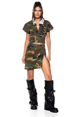 WE RIDE CAMO TOP AND SKIRT SET