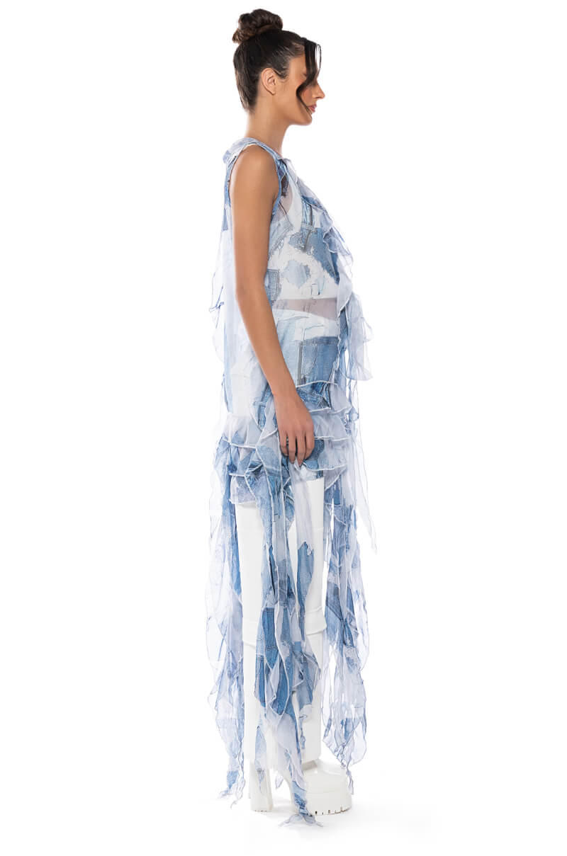 WHAT DREAMS ARE MADE OF DENIM MESH DUSTER