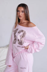 All A Dream Off Shoulder Oversized Long Sleeve Tee Pink
