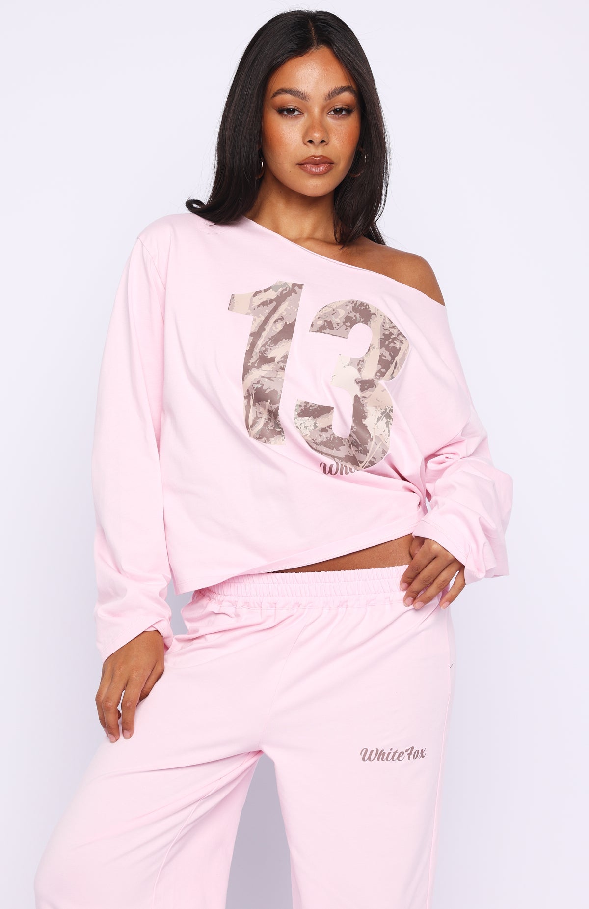All A Dream Off Shoulder Oversized Long Sleeve Tee Pink