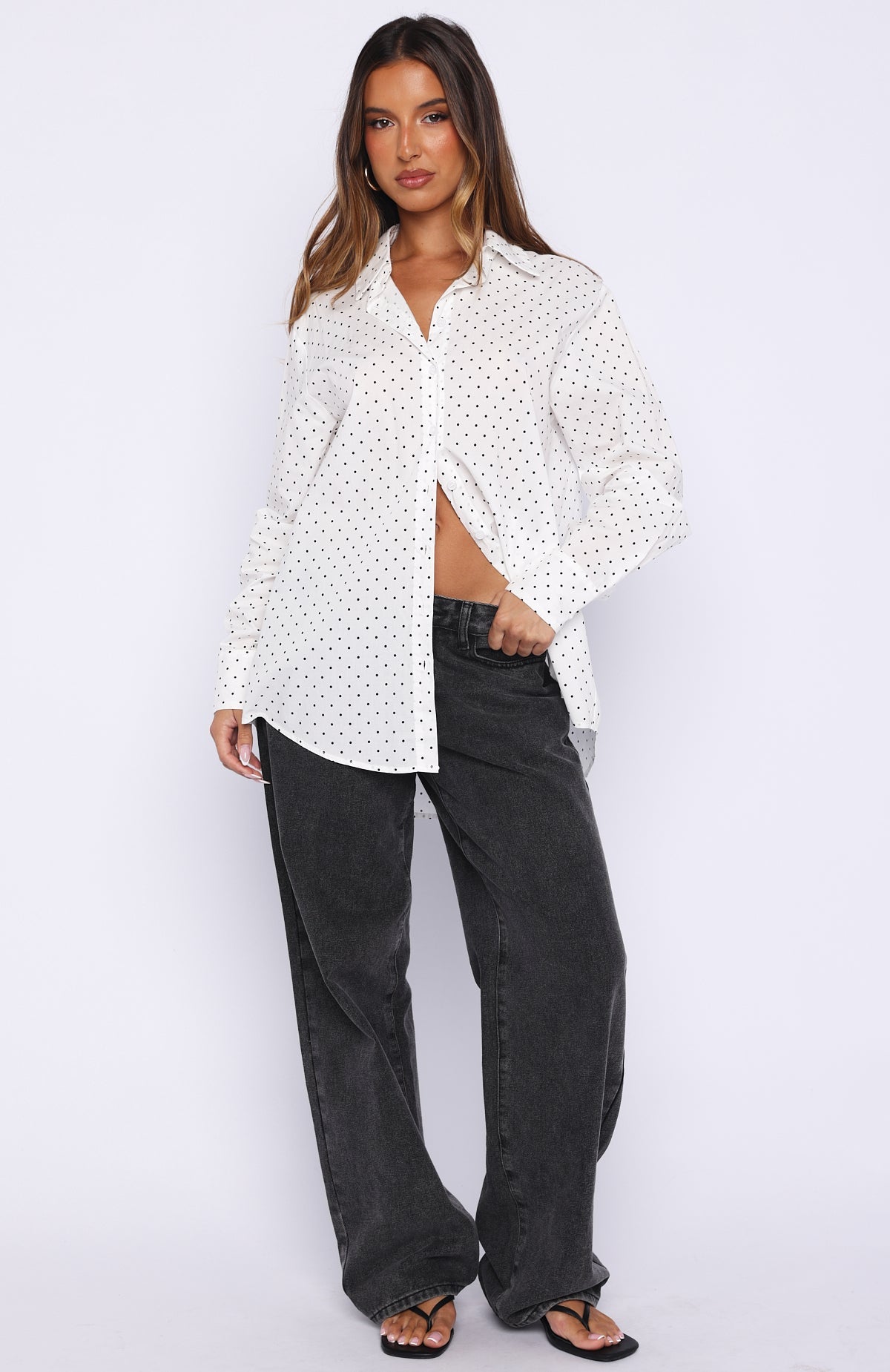 Always About Us Button Up Shirt White Polka Dot