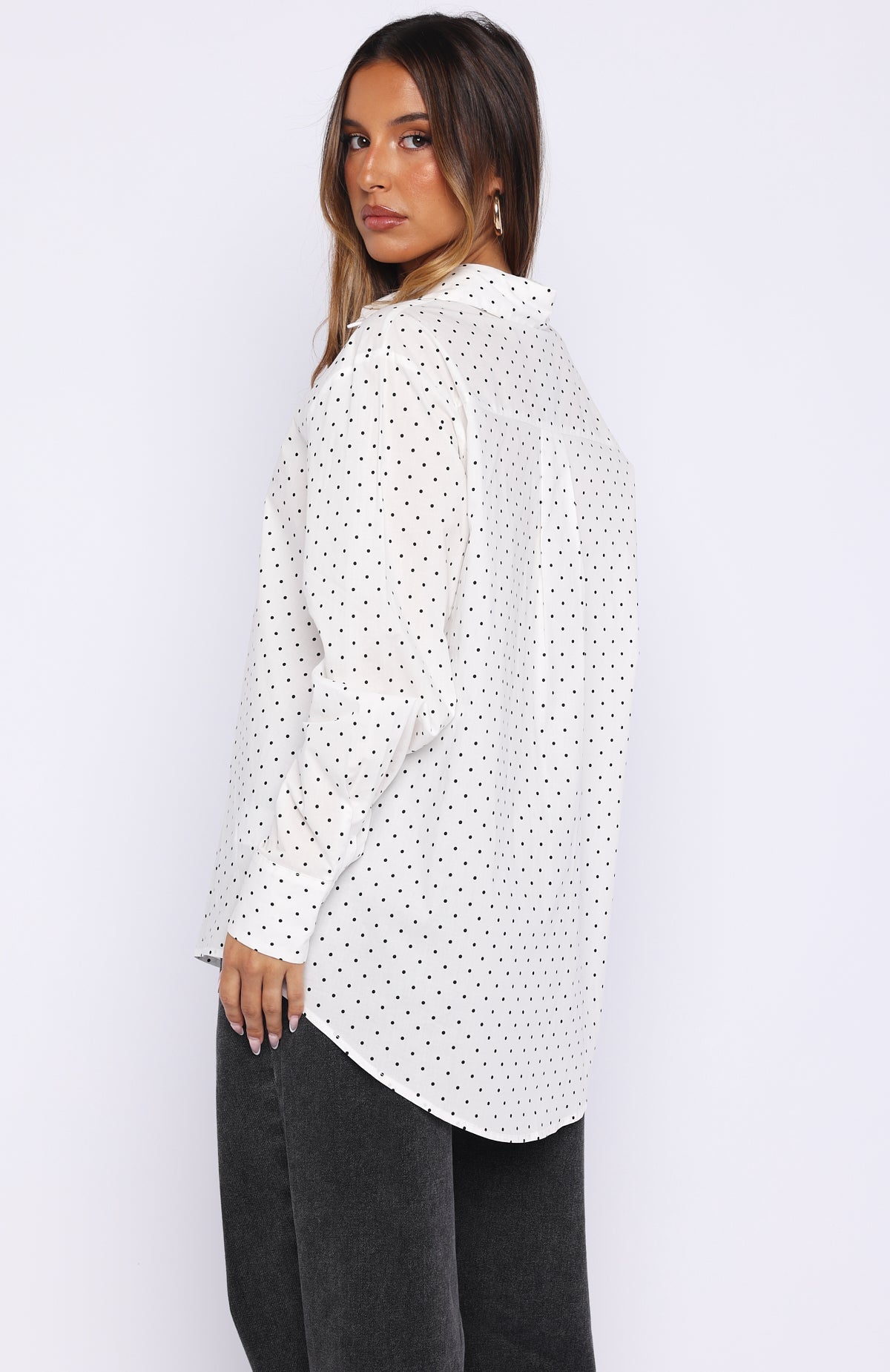 Always About Us Button Up Shirt White Polka Dot