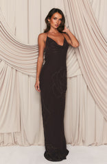 Flirt And Flutter Beaded Maxi Dress Chocolate