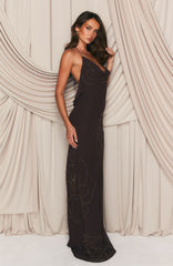Flirt And Flutter Beaded Maxi Dress Chocolate