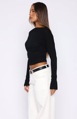 Another Time Cinched Waist Long Sleeve Top Black