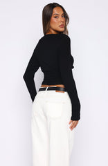 Another Time Cinched Waist Long Sleeve Top Black