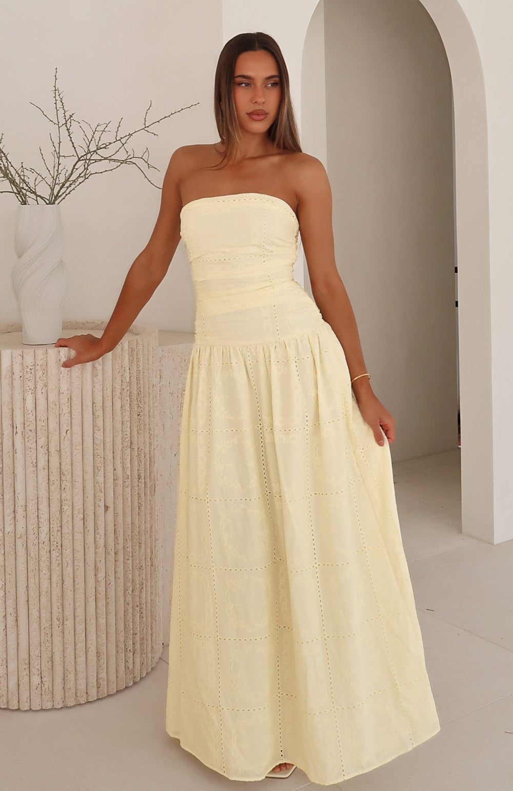 Bittersweet Babe Strapless Broderie Maxi Dress Butter