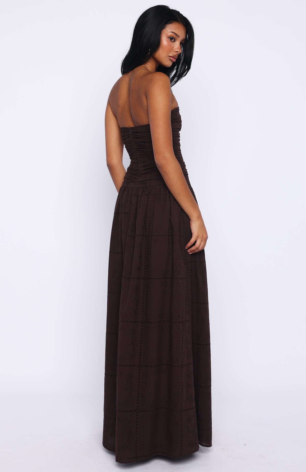 Bittersweet Babe Strapless Broderie Maxi Dress Chocolate