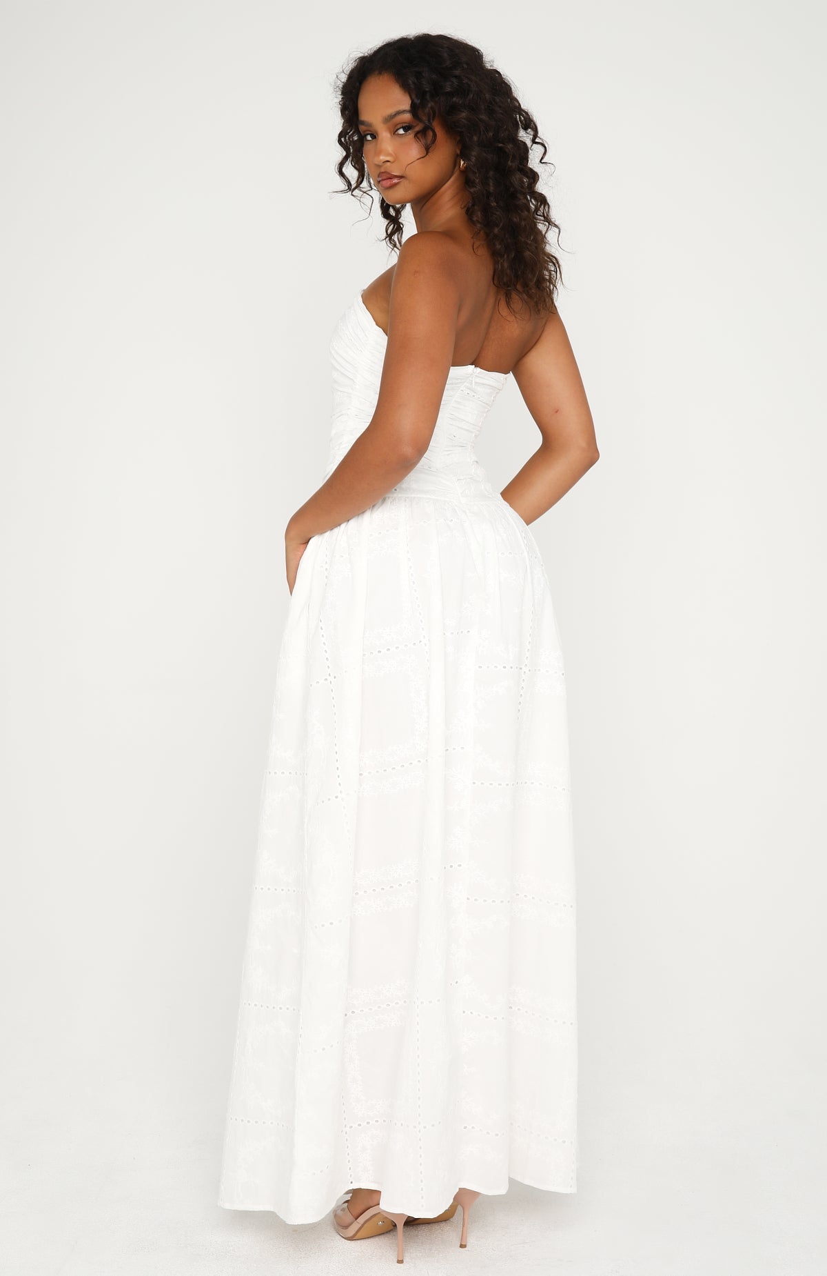 Bittersweet Babe Strapless Broderie Maxi Dress White