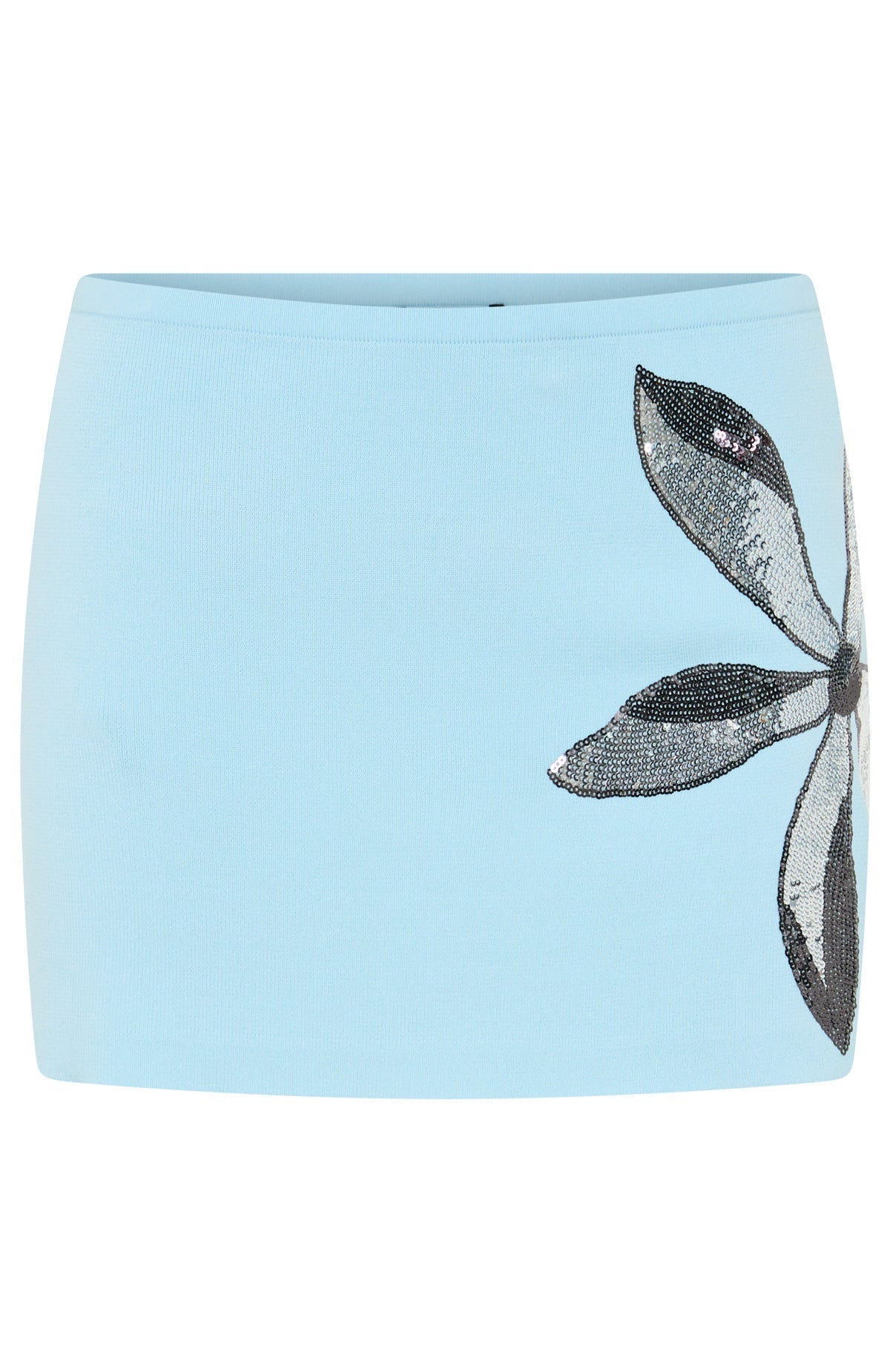 Bloom And Tease Knit Mini Skirt Ice Blue