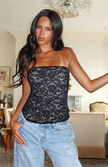 Booking My Flight Strapless Lace Bustier Black
