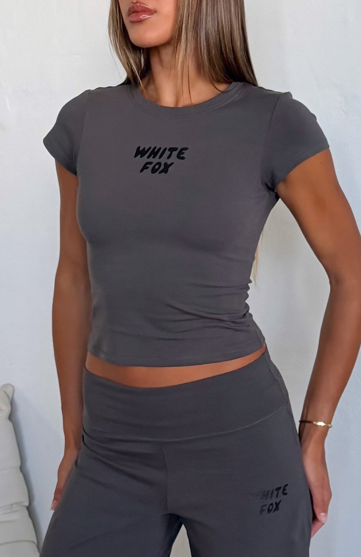 Break The Records Baby Tee Charcoal