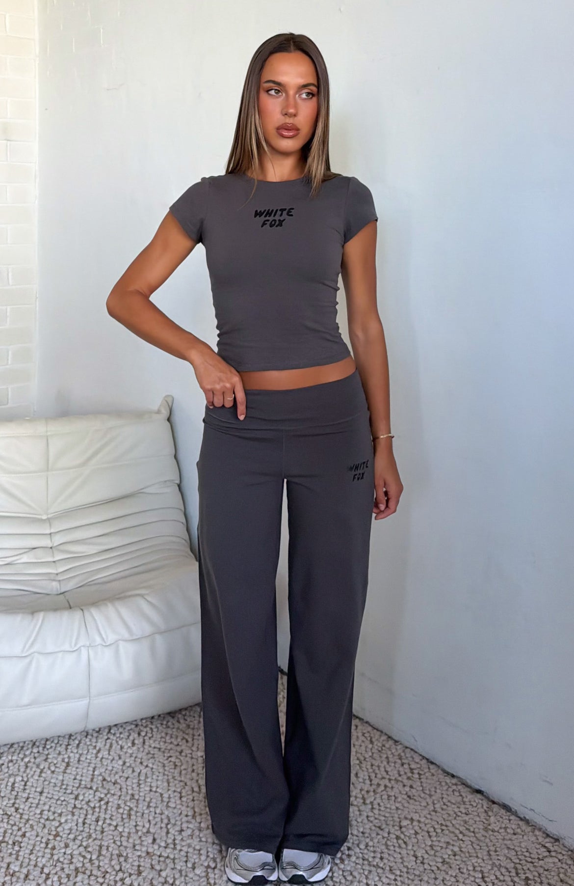 Break The Records Wide Leg Pants Charcoal