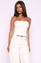 Breaking Even Denim Top Off White