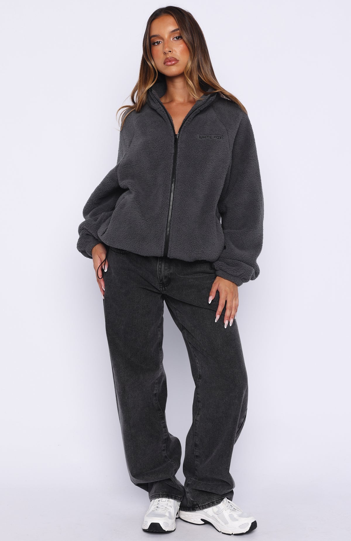 Calm Before The Storm Zip Front Fleece Sweater Charcoal