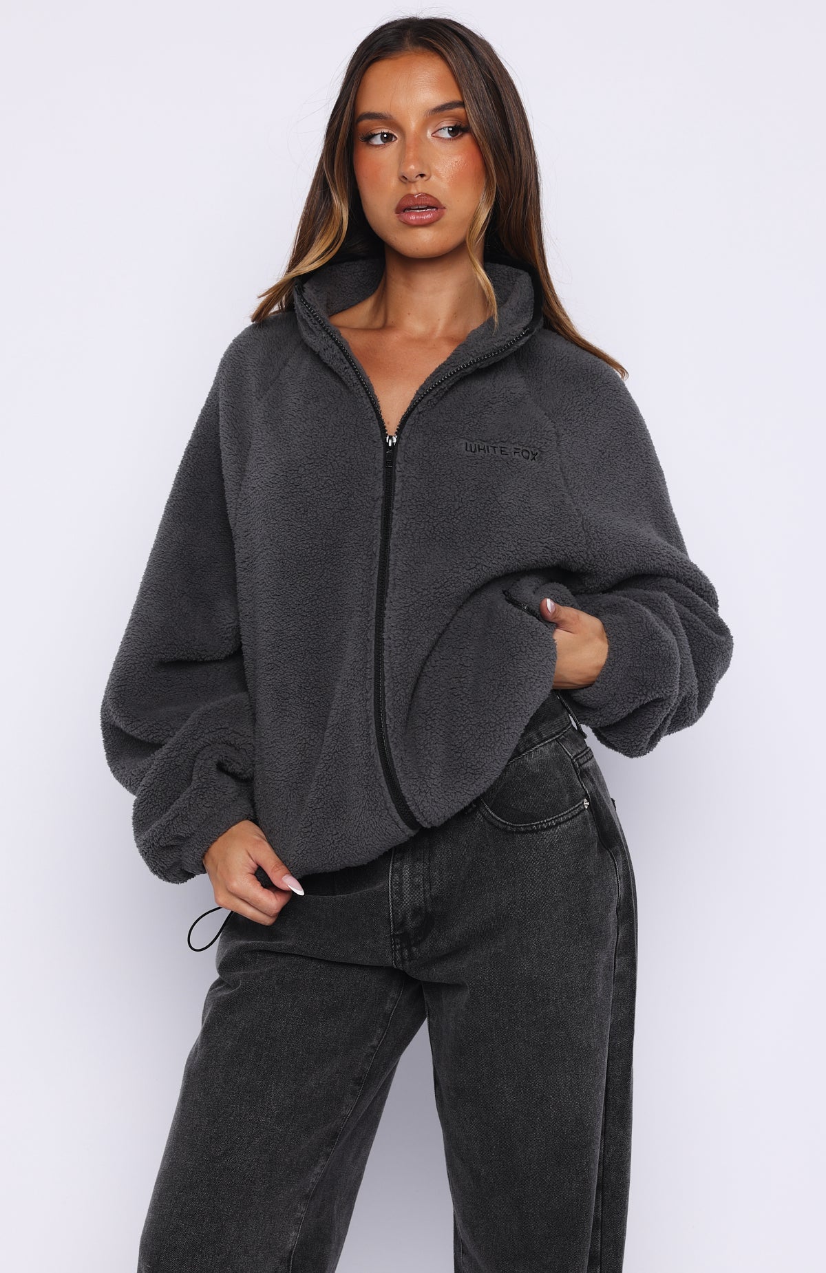 Calm Before The Storm Zip Front Fleece Sweater Charcoal