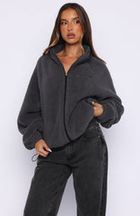 Calm Before The Storm Zip Front Fleece Sweater Charcoal