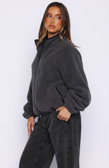 Calm Before The Storm Zip Front Fleece Sweater Charcoal
