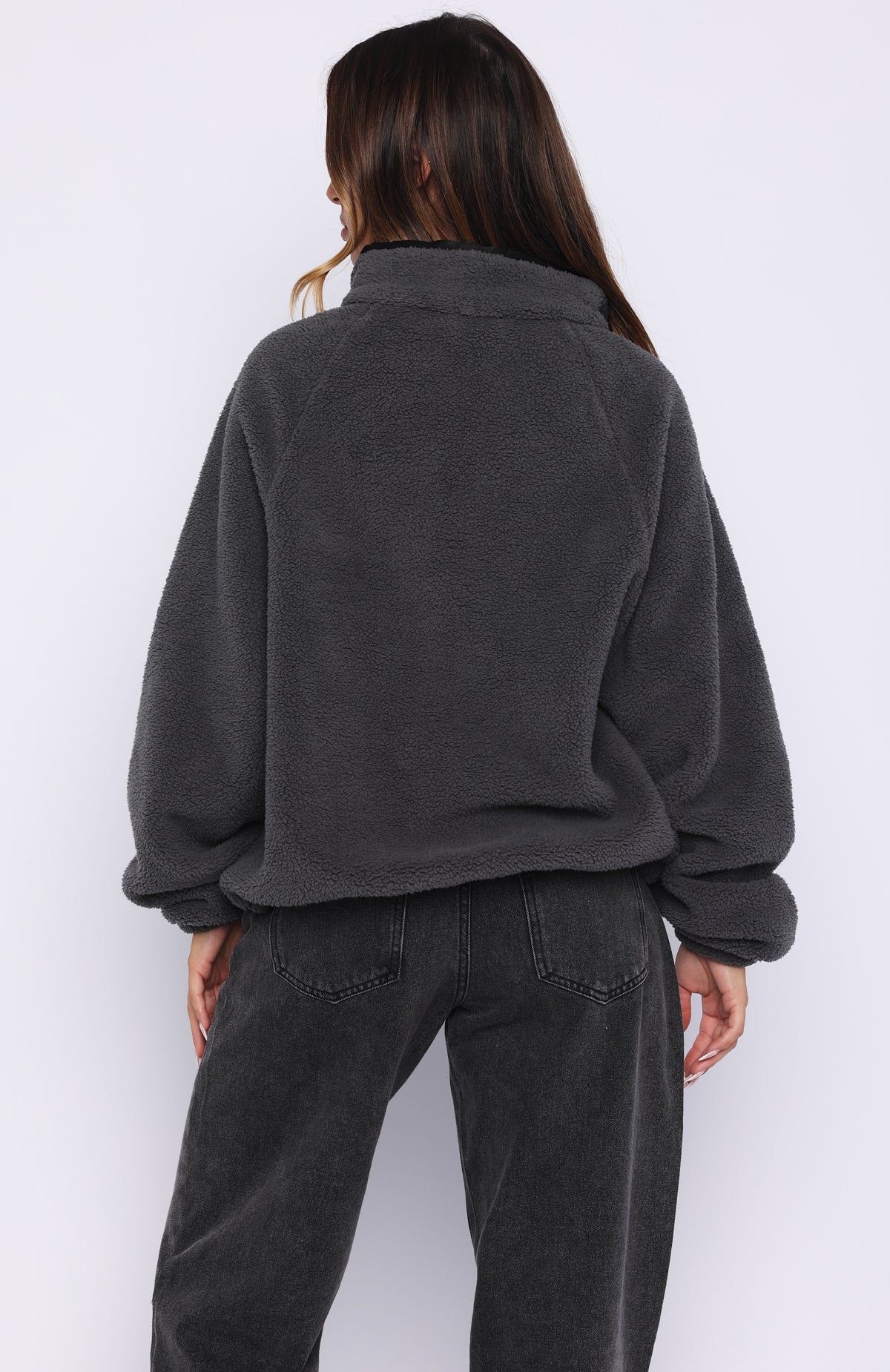 Calm Before The Storm Zip Front Fleece Sweater Charcoal