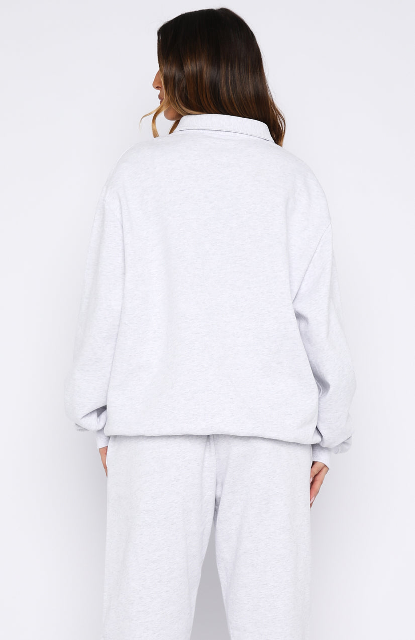 Can't Be Changed Oversized Henley Sweater Grey Marle