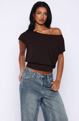 Can't Change My Mind Off Shoulder Cinched Top Chocolate