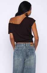 Can't Change My Mind Off Shoulder Cinched Top Chocolate