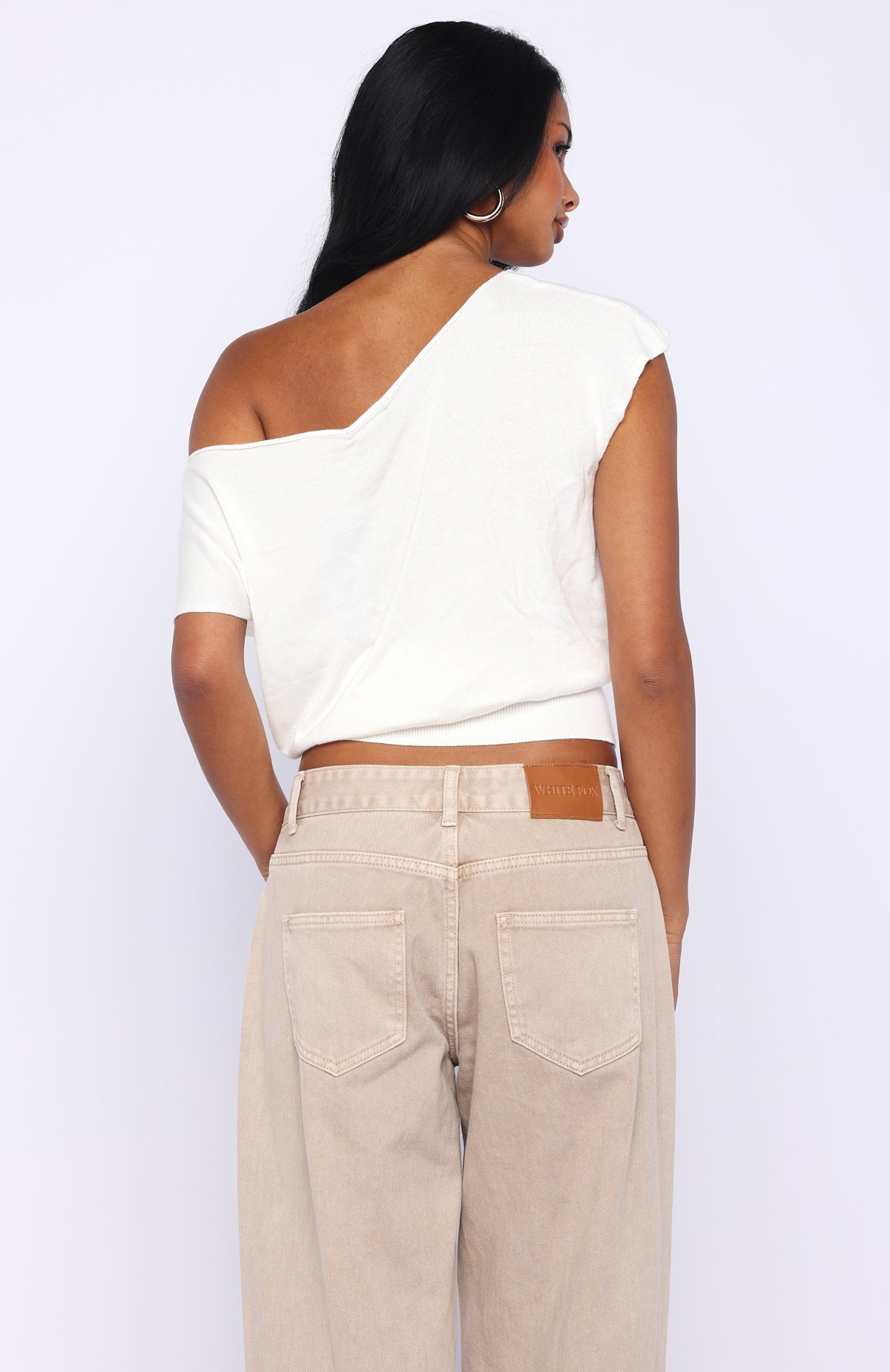 Can't Change My Mind Off Shoulder Cinched Top Off White