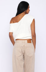 Can't Change My Mind Off Shoulder Cinched Top Off White